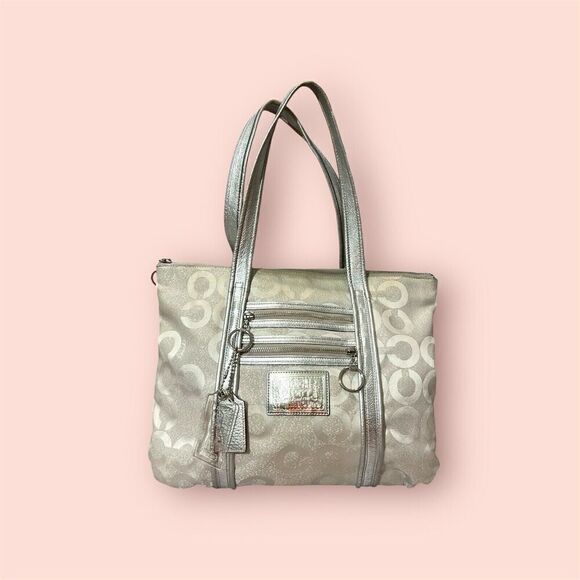 COACH Poppy Signature Silver Jacquard Large Designer‎ Tote Shoulder Bag 14575 - Picture 1 of 16